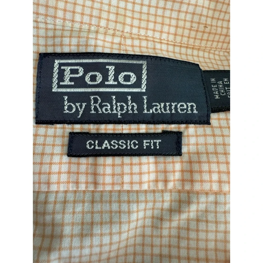 Polo Ralph Lauren Men's Button-Up Shirt Size 17 Orange White Check‎ Classic Fit